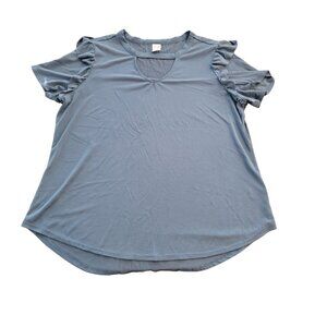 Terra & Sky Ruffle Sleeve Key Hole V-Neck Hi-low Top Women's Plus Size